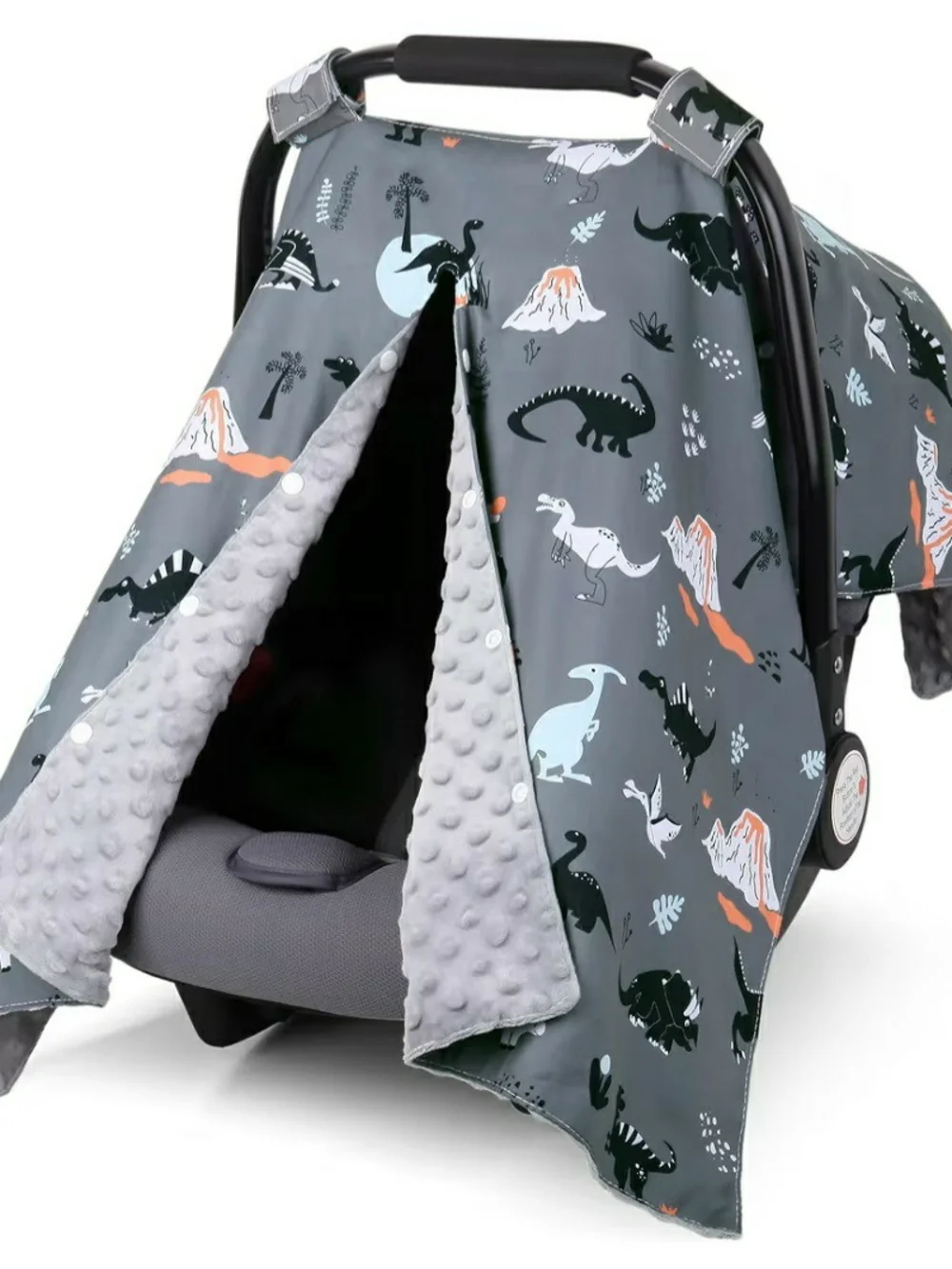 Grey Dinosaur baby car seat cover breathable Canopy cover. New